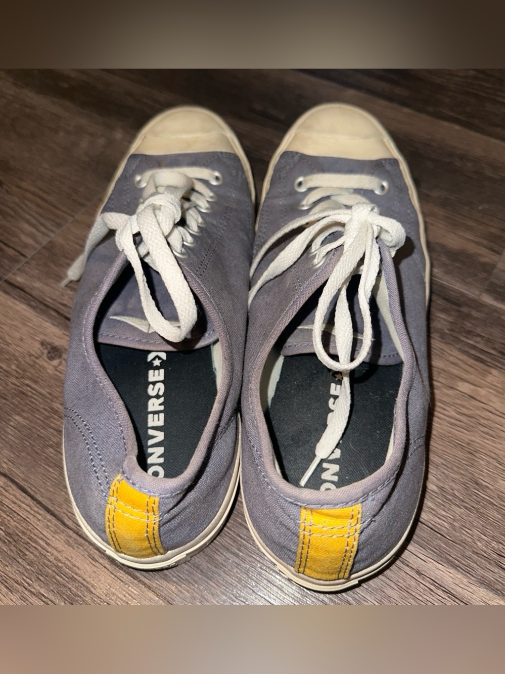 Converse Jack Purcell Low Top Canvas Sneakers in Gray with Yellow Heel Tab